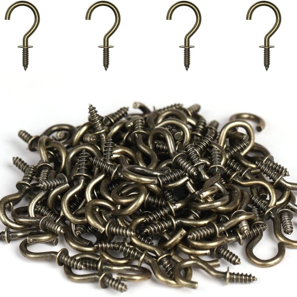 Small Screw Hooks, 1/2 Inch Mini Metal Twist in Hooks, Bronze, 100 Pcs